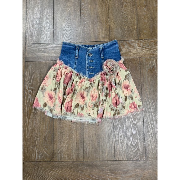Kimchi Blue Dresses & Skirts - Kimchi Blue XS Floral Denim Chiffon Mini Skirt Fairycore Boho